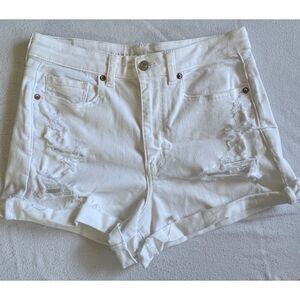 American Eagle White Distressed Stretchy Denim Shorts Size 6
